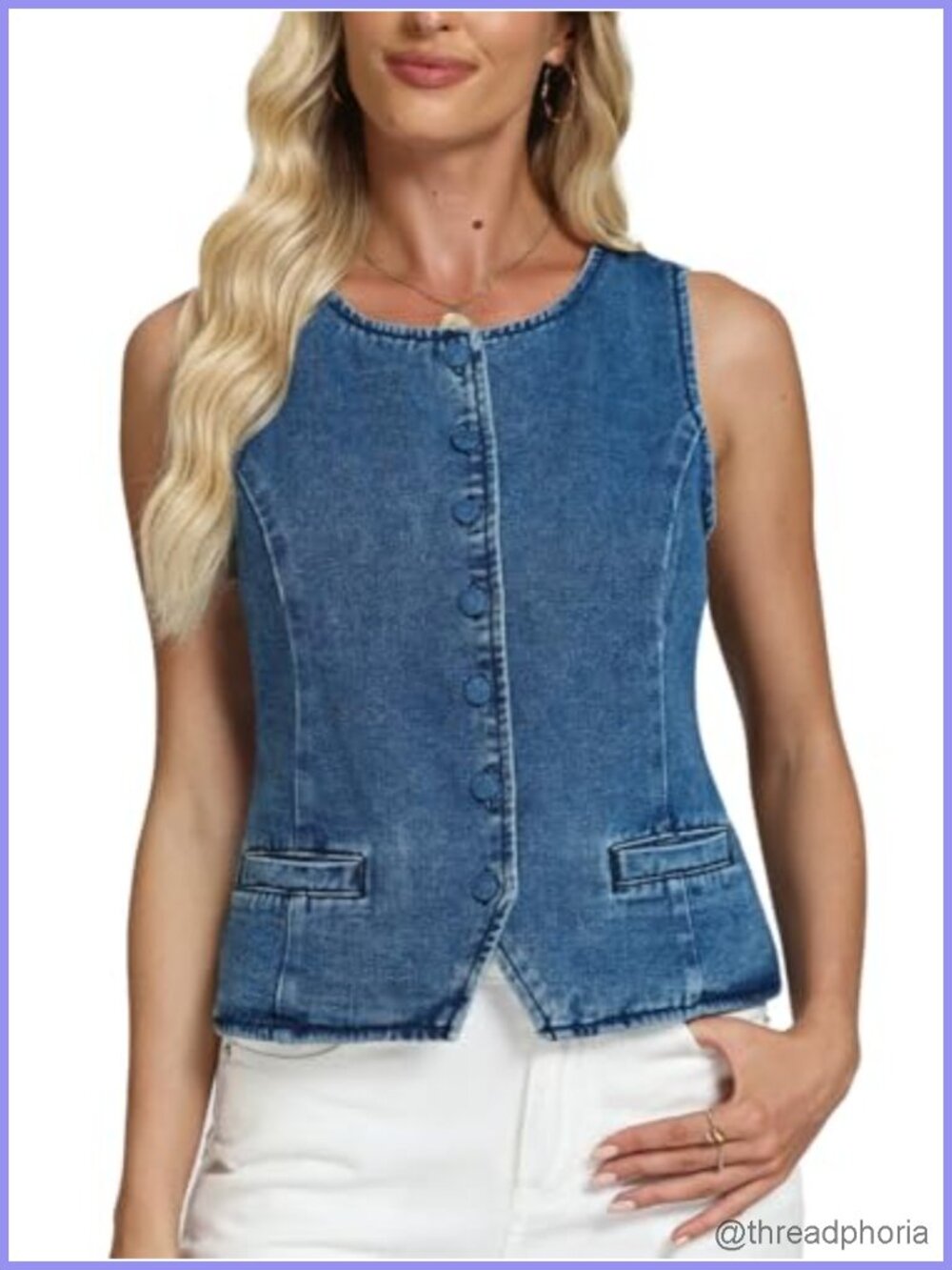 Women Denim Vest Sleeveless Button Down Jean Vest